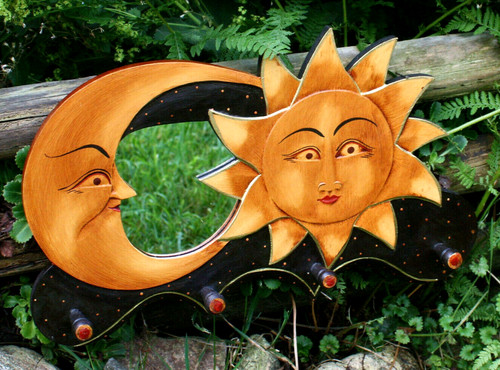 Spiegel sonne mond holz - sonne,